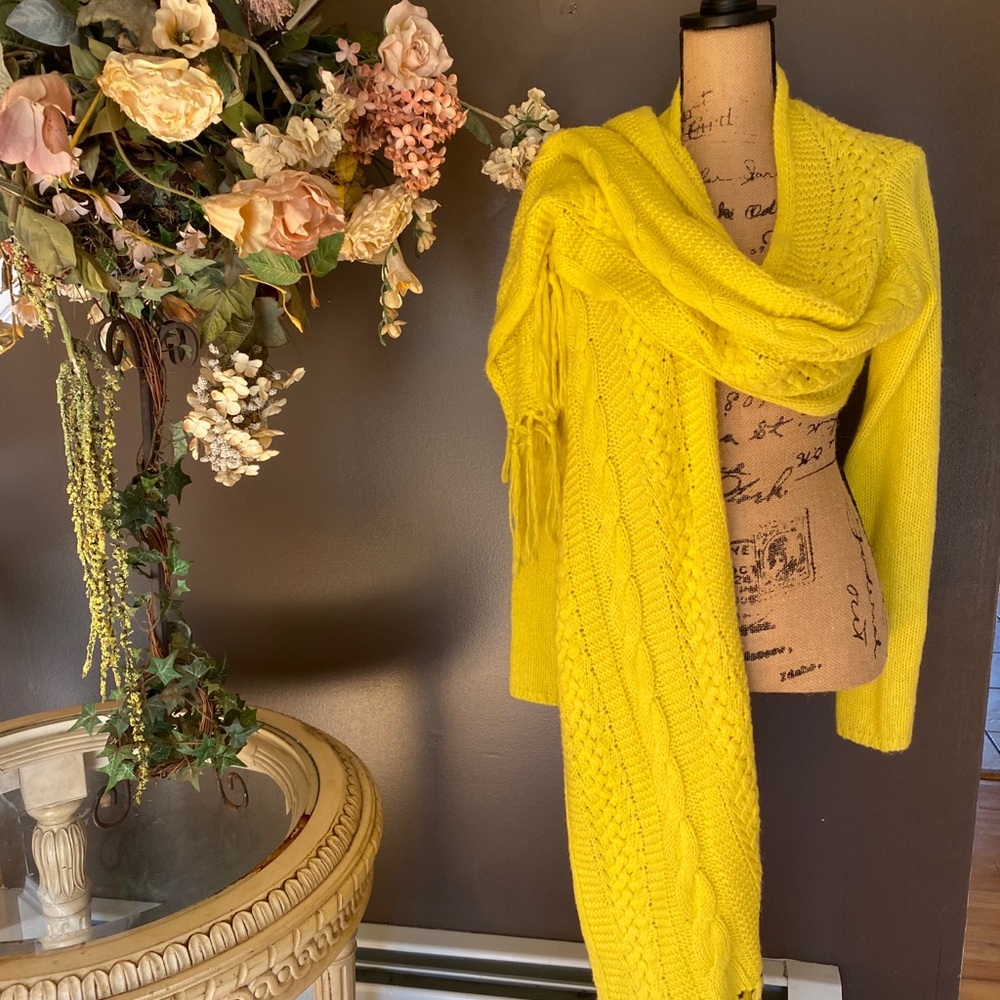 BCBG shrug knit cropped scar sweater yellow small
